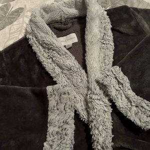 Fuzzy gray long warm robe